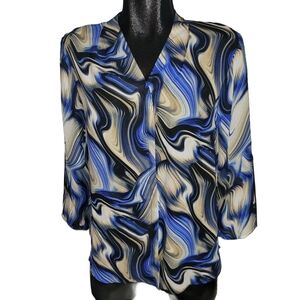 Sami & Jo Blue And Tan Twirly Print Blouse S